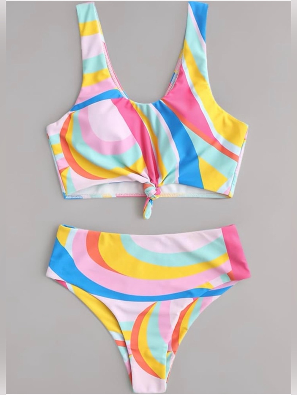 ZAFUL Rainbow Swirl Knotted Bikini Set | Size S